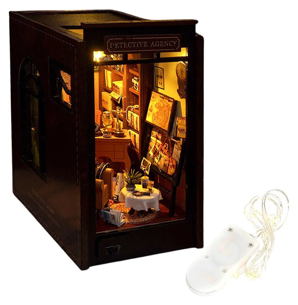 Book Nook Detective Agency avec LED - Kit maquette bois miniature