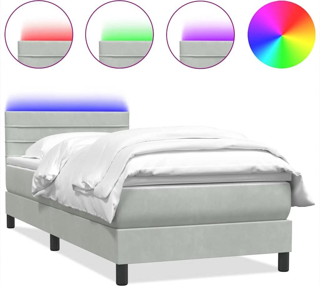 vidaXL Boxspringbett mit Matratze & LED Hellgrau 80x220 cm Samt