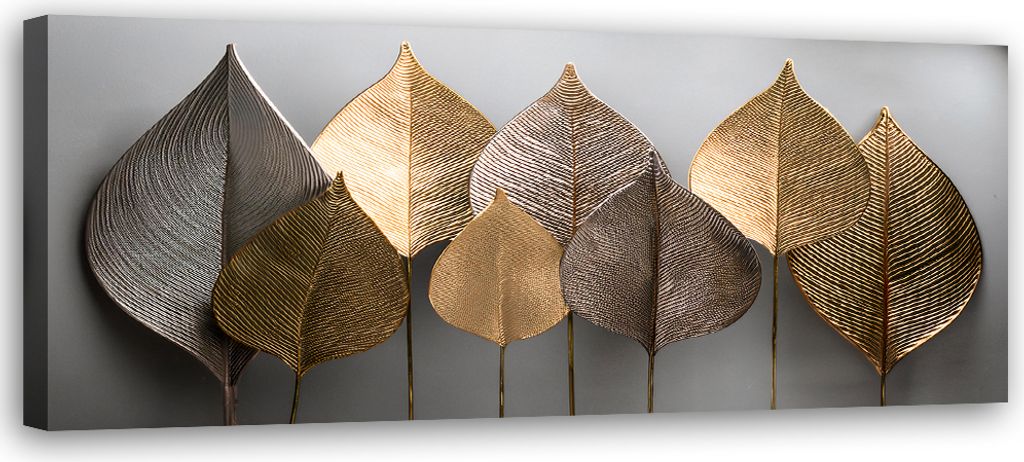 Leinwandbild Minimalismus Goldene Blätter Abstraktion 150x50 Feeby Gold bild für die wand bereit zum aufhängen