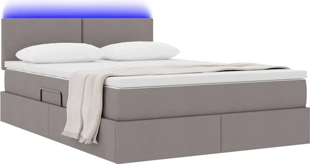 Bett mit Stauraum und LED mit Matratze Taupe 140 x 190 cm Stoff