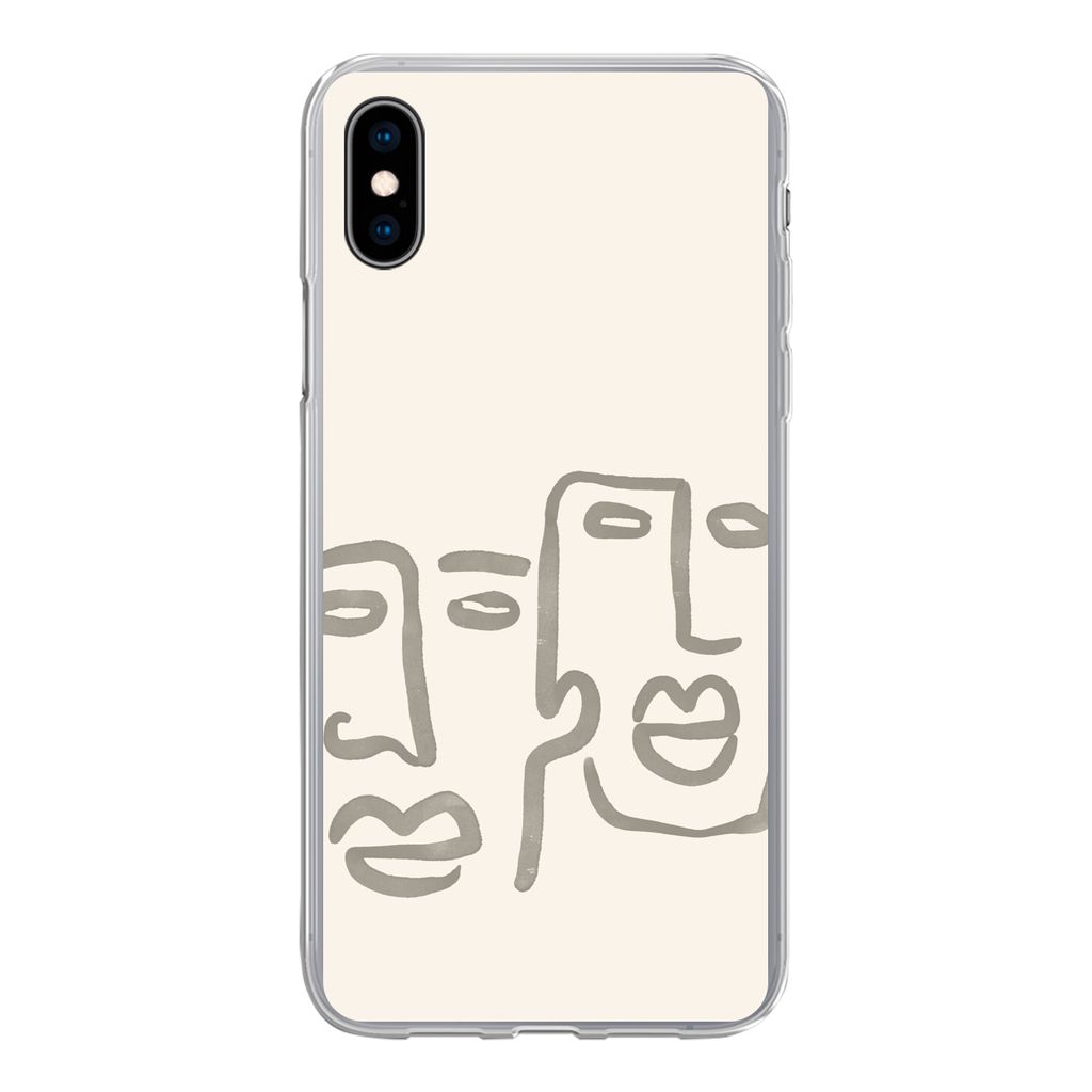 MuchoWow Handyhülle Schutzhülle Hülle für iPhone Xs Gesicht - Abstrakt - Strichzeichnung Silikon Softcase Handy Hülle - Handytasche