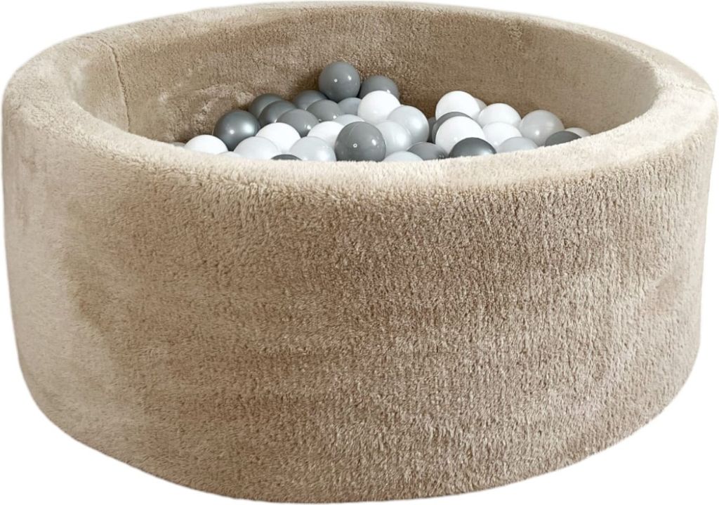 Monio for Kids - Beige Plüsch Trockener Ballpool mit 200 Bällen 30x90 cm