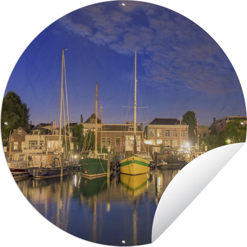 MuchoWow Gartenposter Outdoor-Poster Rund Hafen - Boot - Niederlande Ø 150 cm Gartendeko Rundes Poster draußen