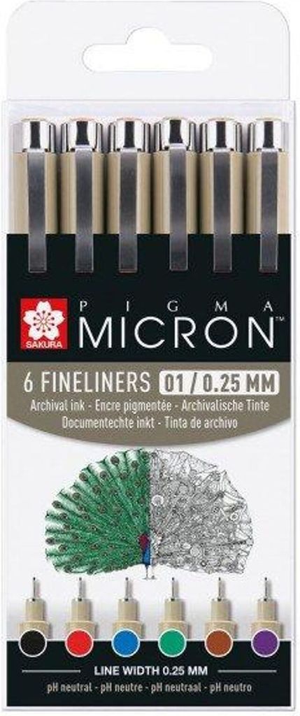 Sakura Fineliner Pigma Micron 01 Etui 6 Farben - Kreative Stifte Set