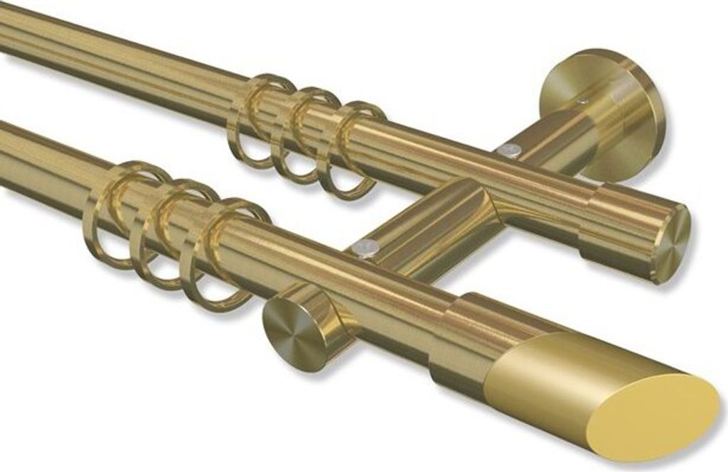 Interdeco Gardinenstange, Vorhangstange Messing-Optik Modell Platon Verano, 20 mm Ø 2-läufig, 480 cm (geteilt)
