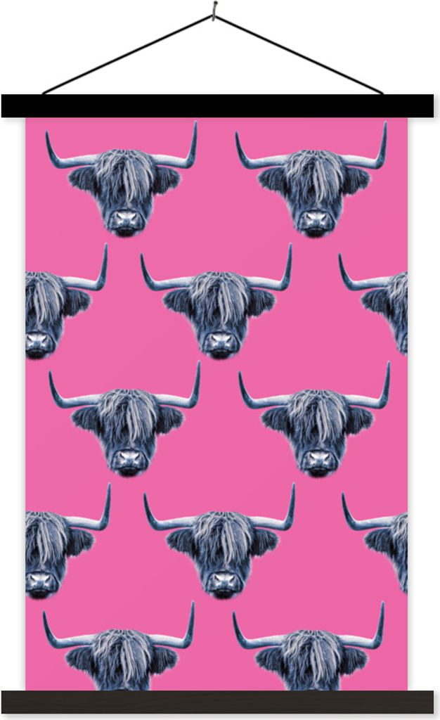 MuchoWow Textilposter Schottisches Hochlandrind - Muster - Grau 40x60 cm mit schwarzem Rahmen - Wanddekorationen