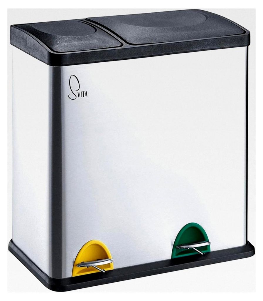 Edelstahl Mülleimer 35 Liter Silber kombiniert 12L+23L doppelt Abfalleimer Küchen-Eimer 2er Mülltrennung Treteimer