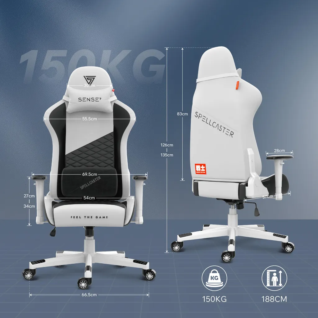SENSE7 Spellcaster Senshi Edition - Chaise Gaming Blanche Dossier Inclinable