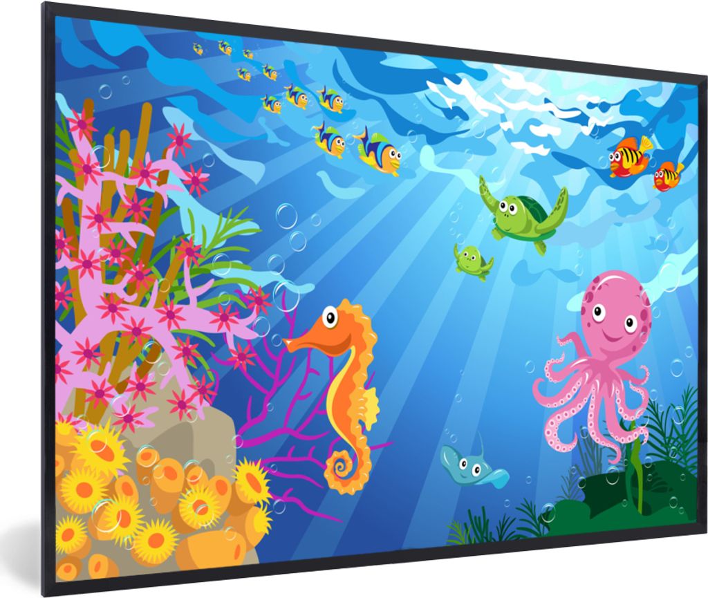 MuchoWow MuchoWow Gerahmtes Poster Kinder - Tiere - Wasser 60x40 cm - Poster mit zchwarzem Bilderrahmen - Printing - Wanddeko Schlafzimmer