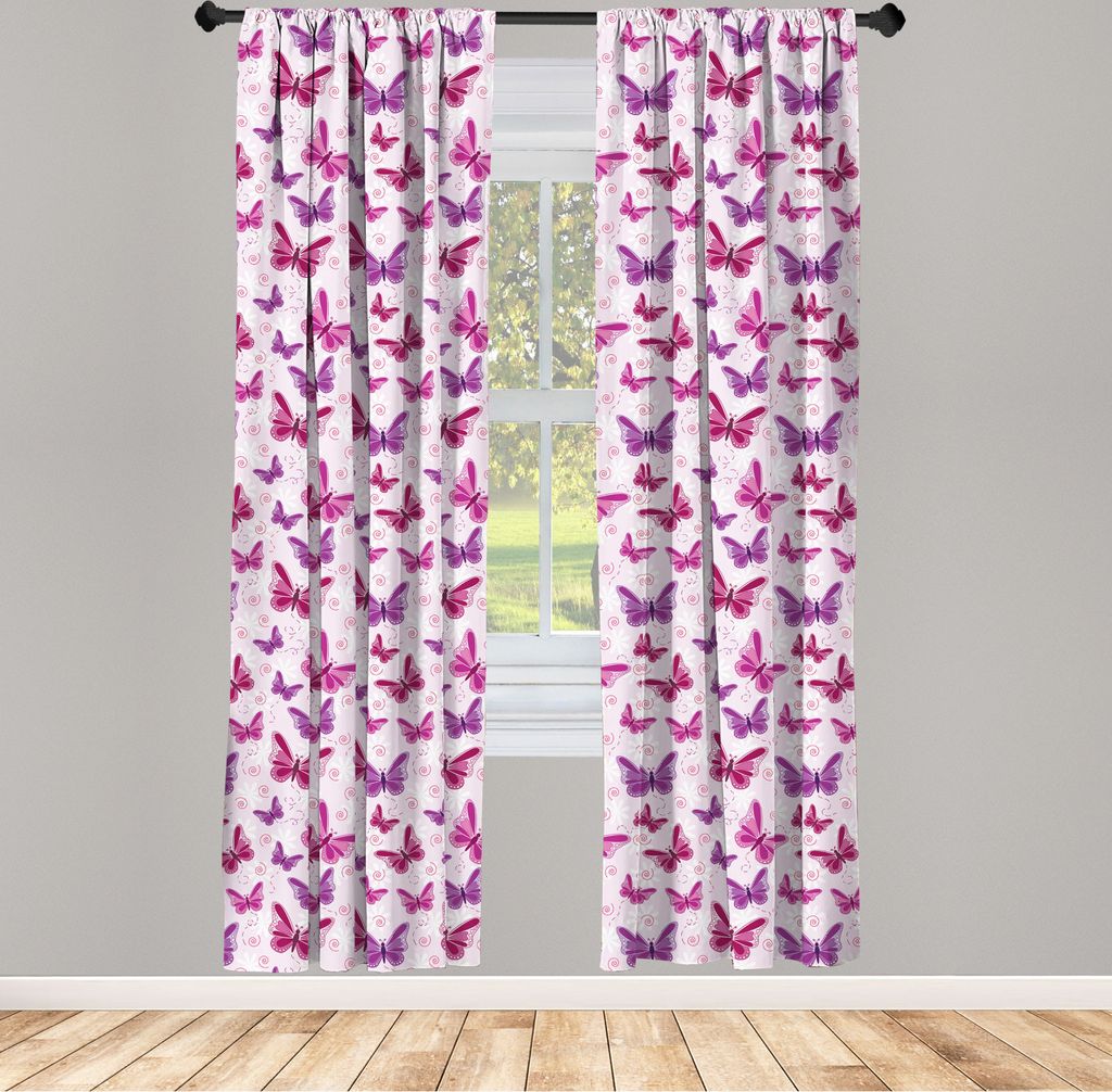ABAKUHAUS Lila Vorhänge, Gardinen, Abstrakte Schmetterlinge auf Blumenhintergrund-weiblicher Romance Illustration, 2 Stück 75 x 175 cm, , Maroon ...