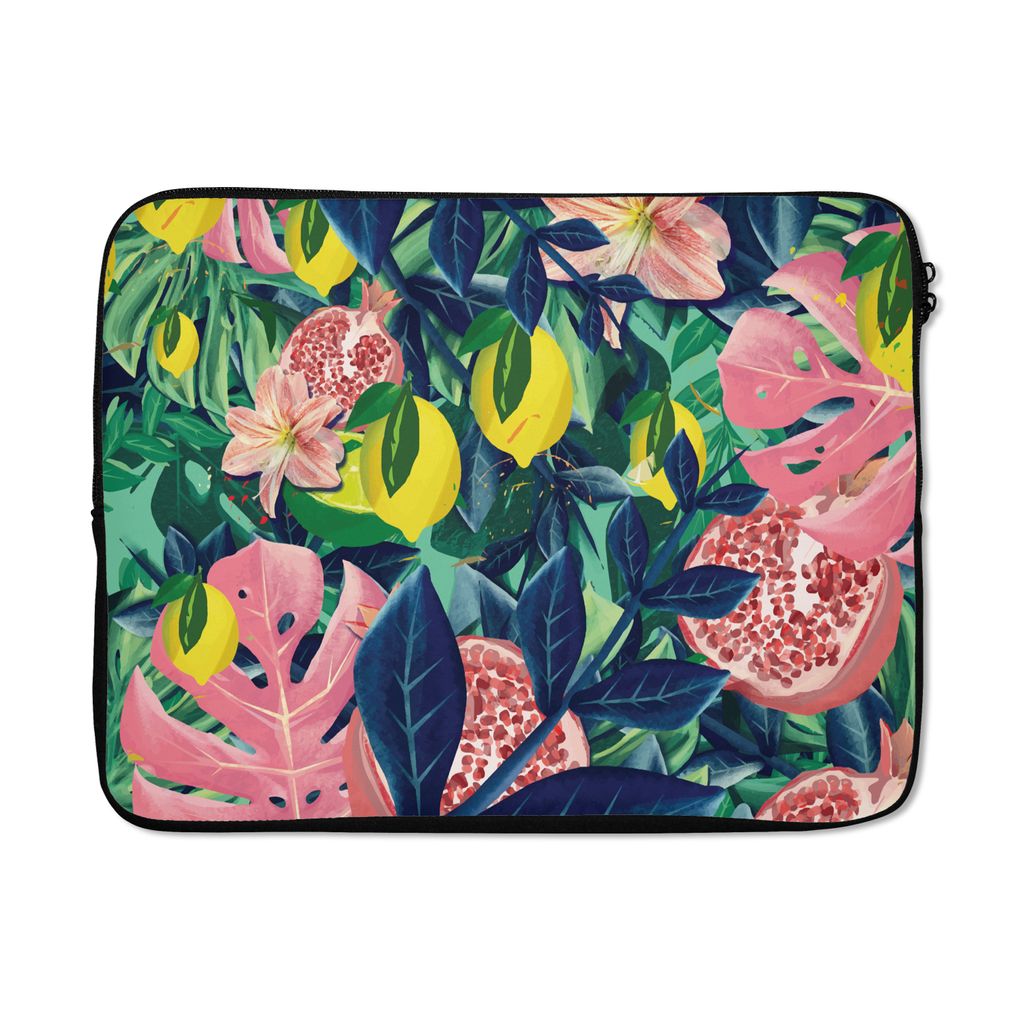 MuchoWow Laptop Hülle 17 Zoll Laptoptasche Blumen - Früchte - Farben - Zipper - Schutzabdeckung