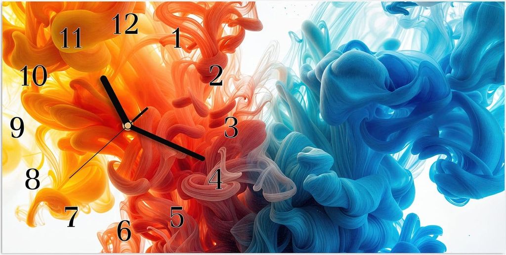 Wanduhr aus Glas mit Motiv Farbige_ Wirbel- 60 x 30 cm - inkl. Aufhängesystem