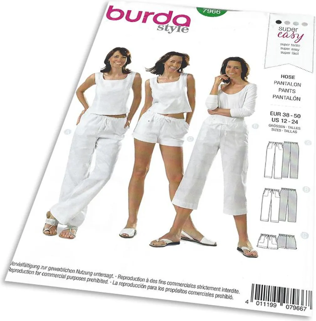 Patron de couture Pantalons et Shorts Femmes Burda 7966 Multi-tailles