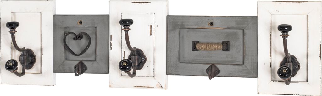 HAKU Möbel Wandgarderobe Garderobenleiste vintage - Massivholz, Metall, B/H/T: 67x18x11 cm