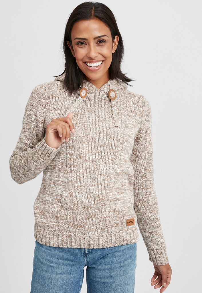 OXMO Philla Damen Strickpullover Kapuzenpullover Grobstrick Pullover mit Kapuze 100% Baumwolle Regular fit