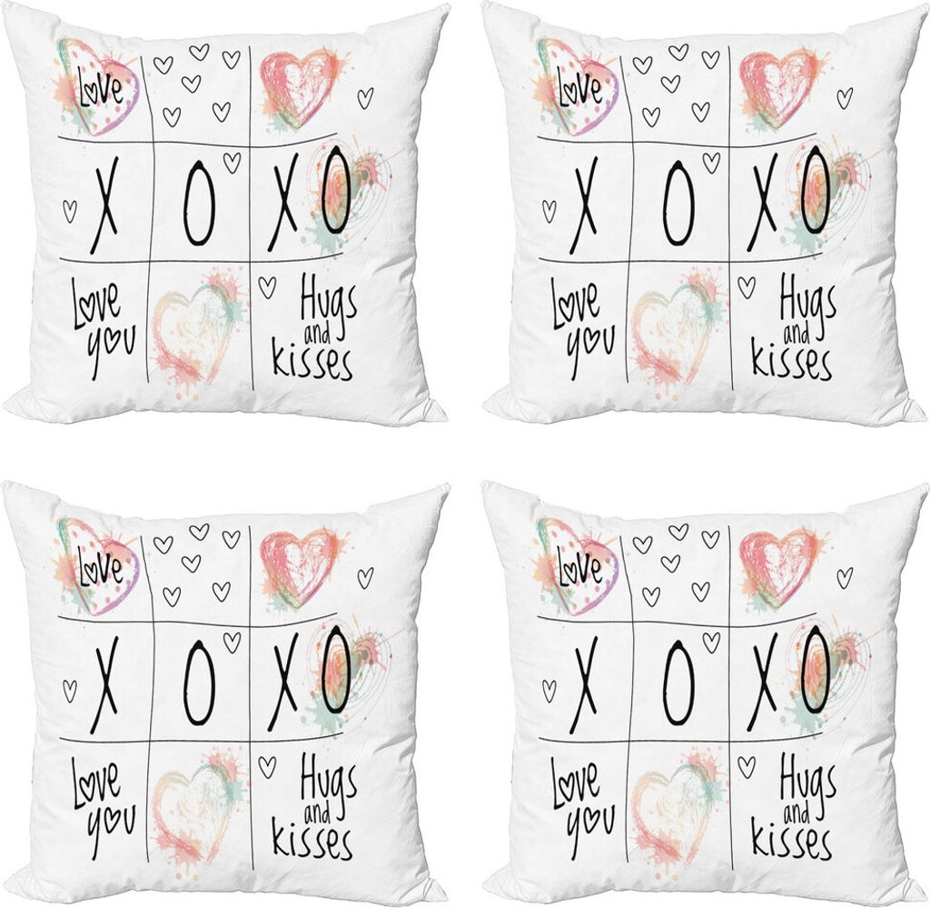 ABAKUHAUS Xo Kissenbezug Set (4 Stück), Herz in den Aquarellen, Moderner Doppelseitiger Digitaldruck, 60 cm x 60 cm, Mint Grün Weiß
