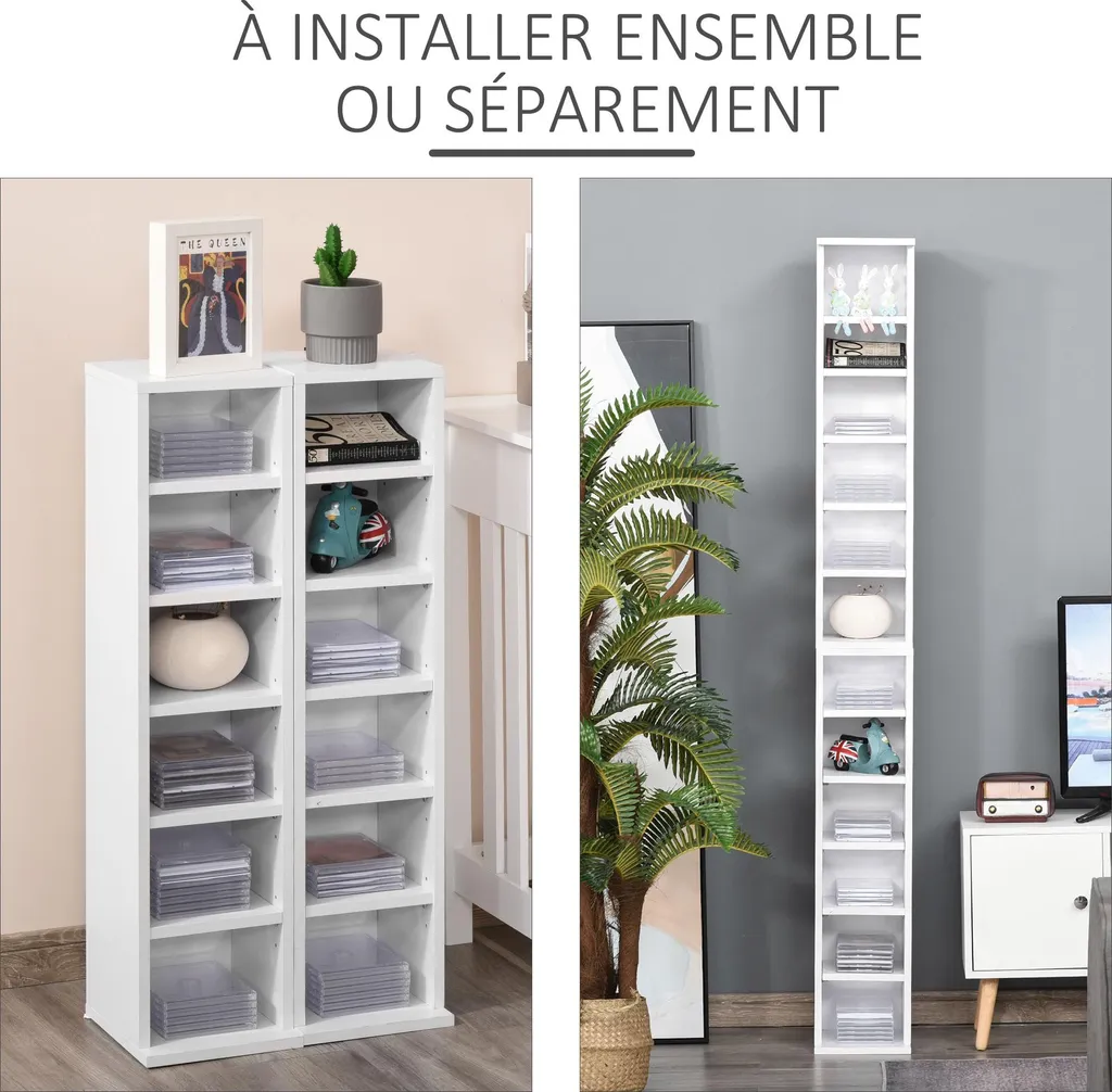 Étagère Colonne CD DVD 6 Compartiments Blanche - Lot de 2 Haute Qualité