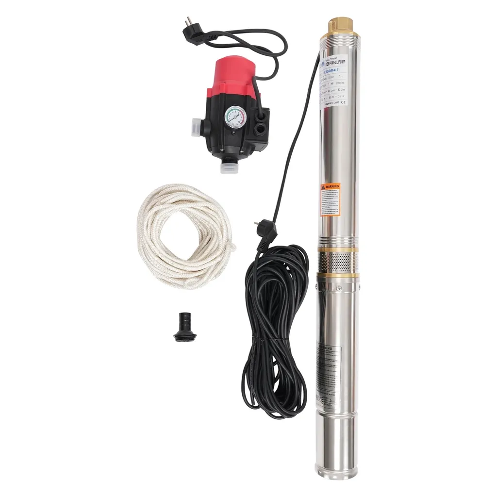 Pompe de puits débit 6300L/h grande puissance 750W en inox finition argent