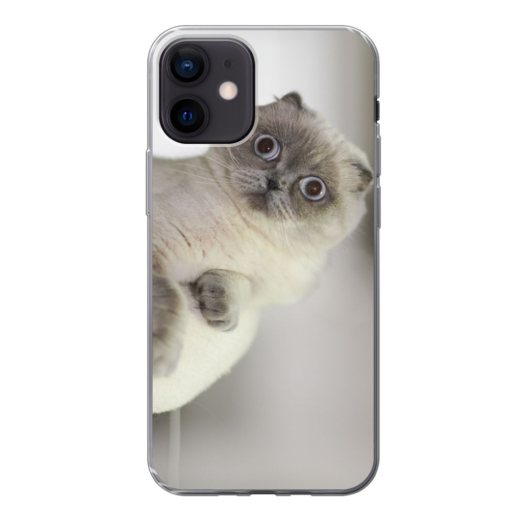 MuchoWow Handyhülle Schutzhülle Hülle für iPhone 12 Katze - Tier - Wohnzimmer Silikon Softcase Handy Hülle - Schutzhülle