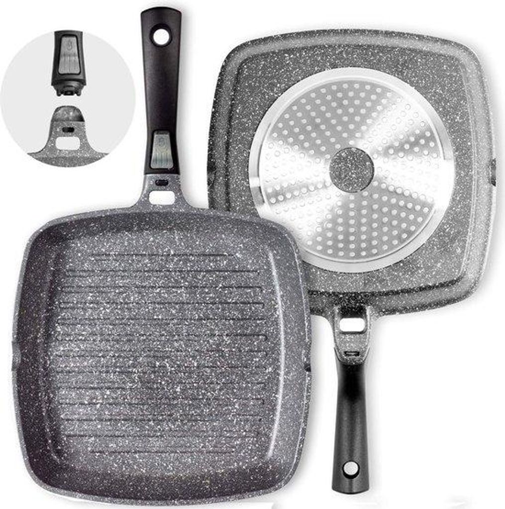 Geschirrspülgeeigneter Grillpan aus Non-Stick-Material - 28 cm - PFOA-frei - mit abnehmbarem Griff