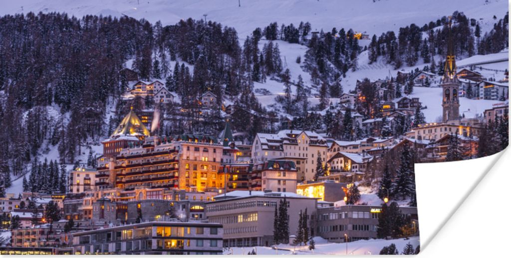 MuchoWow Poster Bergdorf in der Schweiz im Winter 120x60 cm - Bild