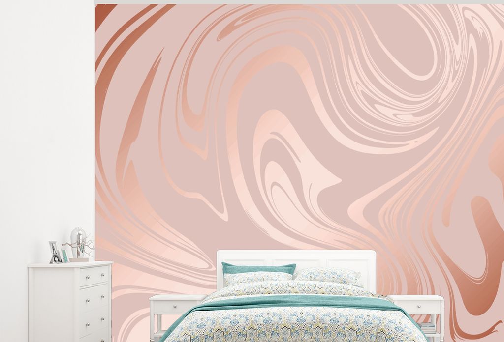 MuchoWow Fototapete für Wohnzimmer oder Schlafzimmer Wandtapete Vinyl Motivtapete Marmor - Roségold - Luxus - 375x300 cm - Tapezierpapier