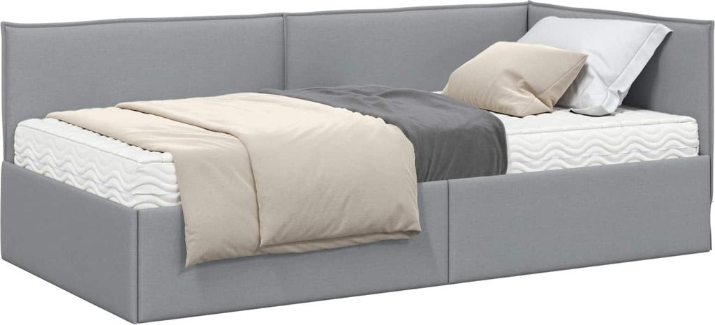 Eckbettgestell mit Matratze mit Kopfteil 2 pcs Hellgrau Samt