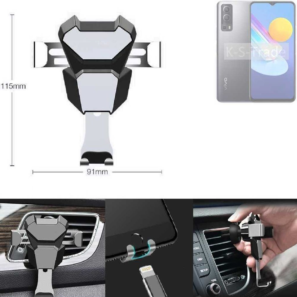 K-S-Trade Lüftungshalterung kompatibel mit Vivo Y72 5G kompakte Handy-Halterung Lüftungsschlitz Lüftungsgitter Autohalterung KFZ Auto-Halterung