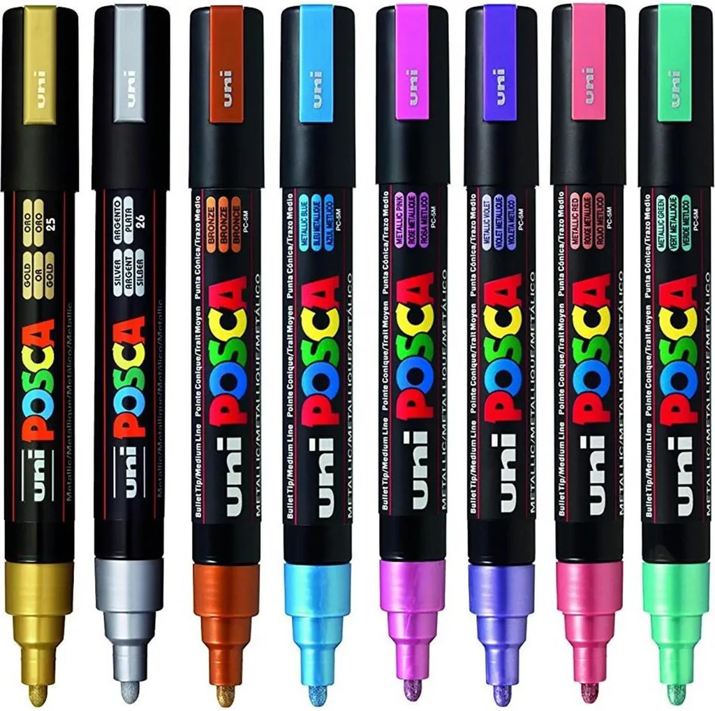 Lot de 8 feutres peinture Posca PC-5M à pointe moyenne métallisée 2mm
