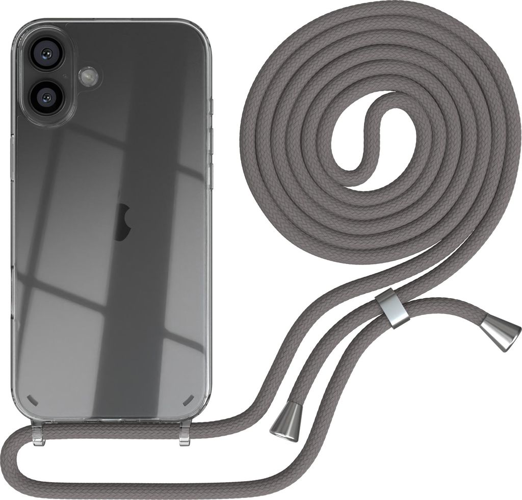 EAZY CASE Handykette mit Hülle für Apple iPhone 16 Plus Backcover Handykette, zum Umhängen in Dunkelgrau