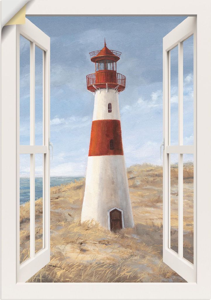 ARTland Wandbild, selbstklebend Leuchtturm I Fensterblick Größe: 50x70 cm