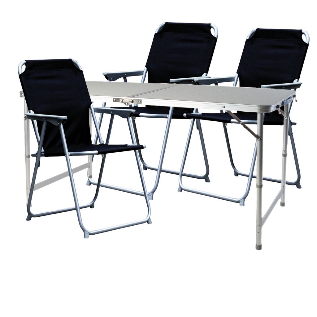 4-teiliges Campingmöbel Set Alu 120x60x58/70cm schwarz Produktbild 