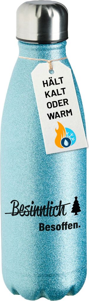 Huuraa Trinkflasche Besinnlich Besoffen Tannenbaum 500ml Blue Edelstahl Wasserflasche Trinkflasche Geschenkidee
