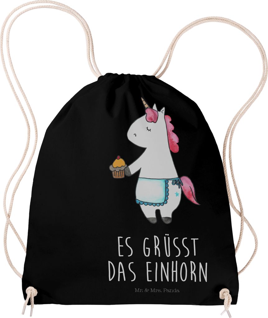 Mr. & Mrs. Panda Stoffbeutel Einhorn Muffin - Schwarz - Geschenk, festivalbeutel, Unicorn, Jutebeutel, wander rucksack, Kekse, mit kordel, Sportbeu...