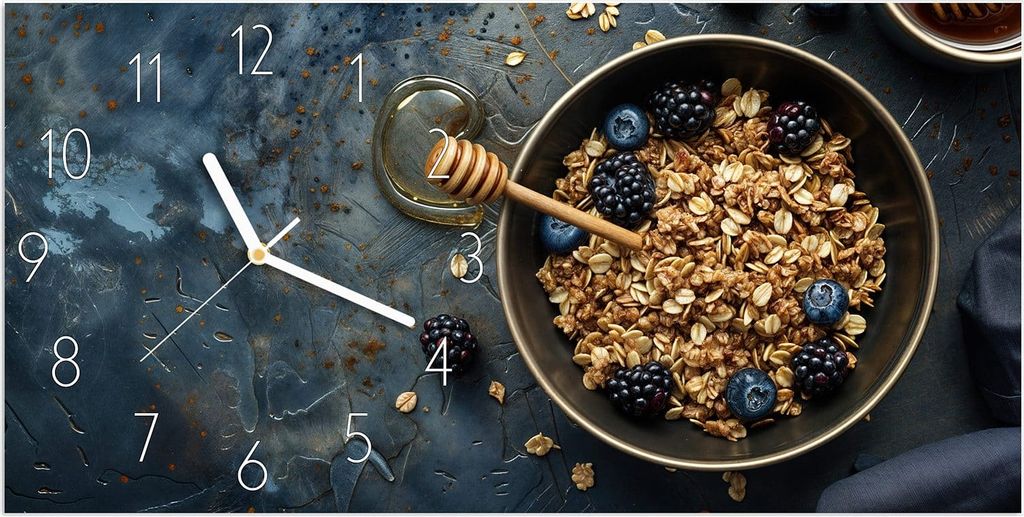 Wanduhr aus Glas mit Motiv Müsli mit Beeren- 60 x 30 cm - inkl. Aufhängesystem