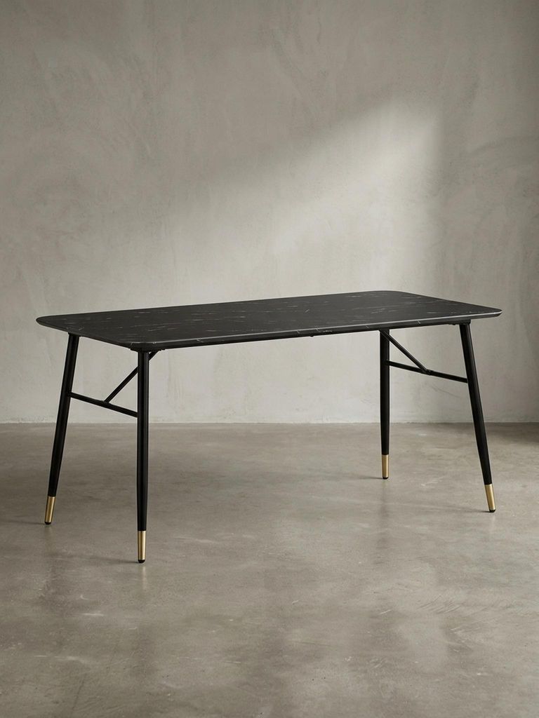 Esszimmertisch 180x90x76 cm Esstisch Schwarz in Marmor-Optik Modern, Küchentisch Groß, Speisetisch Rechteckig, Tisch Esszimmer mit Metallbeinen