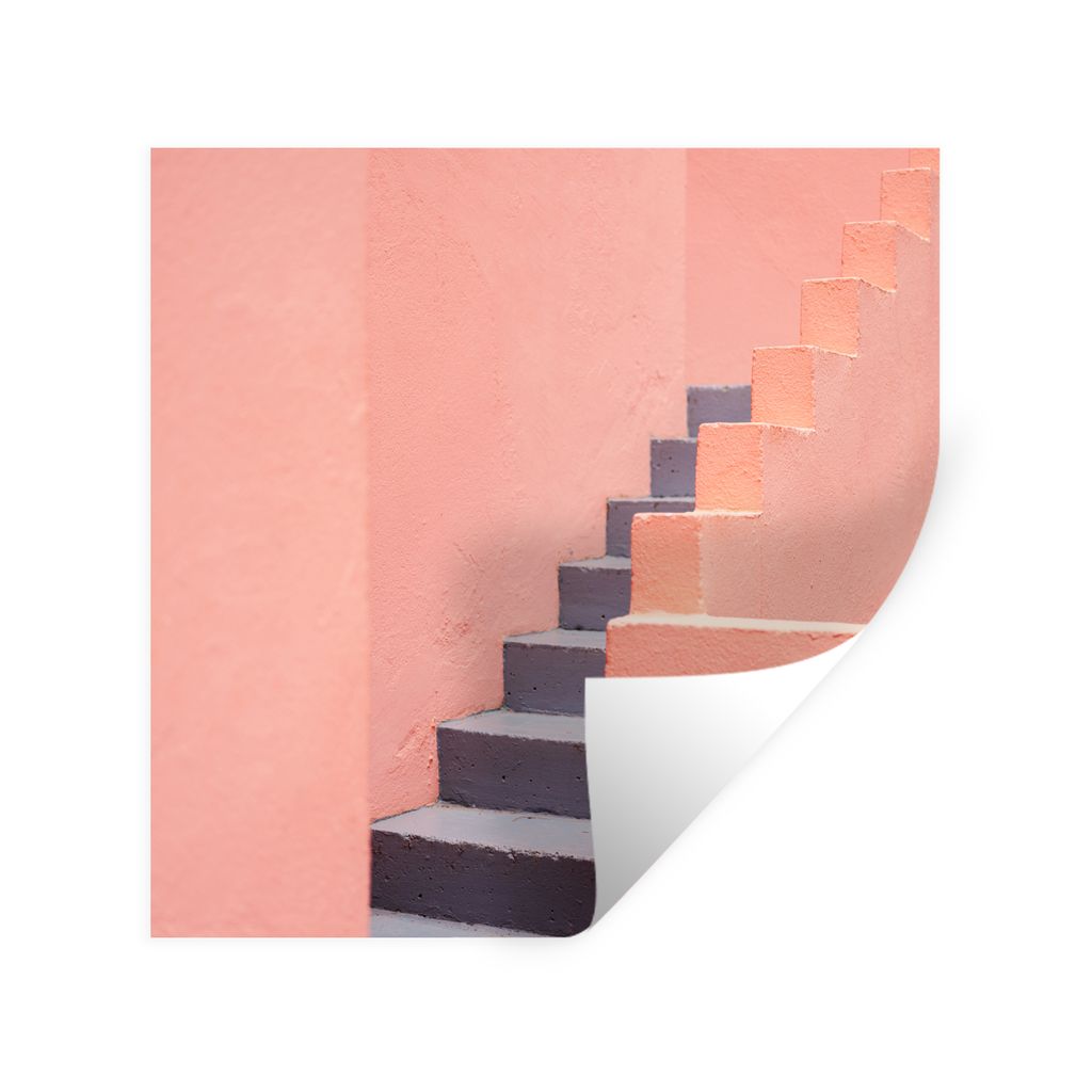 MuchoWow Wandtattoo Wandsticker Wandaufkleber Treppe - Architektur - Rosa - Pastell 80x80 cm Selbstklebend und Repositionierbar - Wierderverwendb...