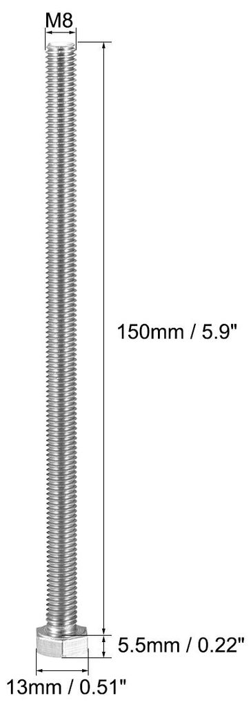 2Stk.M8 Gewinde 150mm 304 Edelstahl Hexagon Kopf Schraube Befestigung de