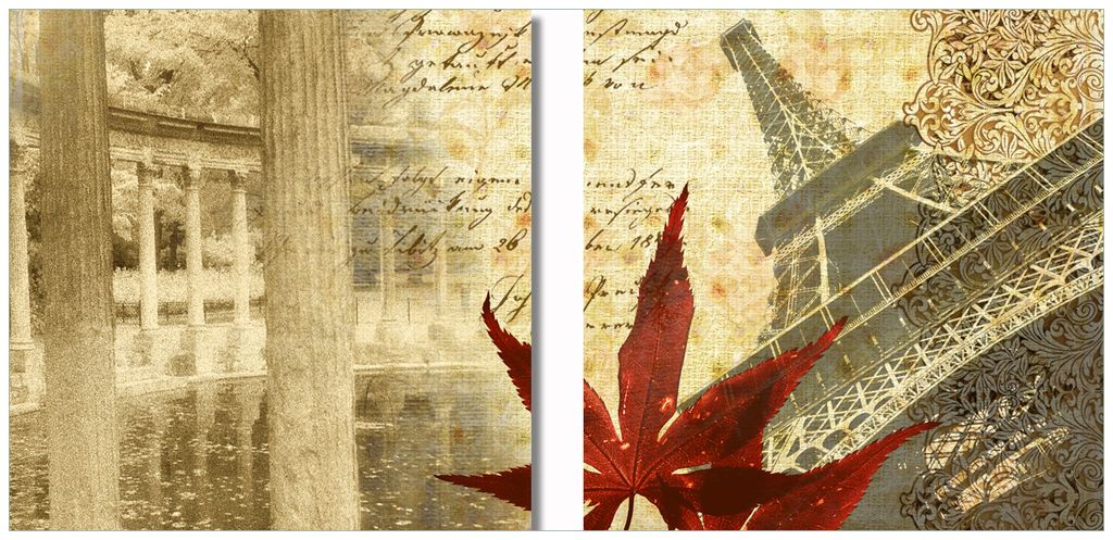 Wallario 2er Set Wandbilder aus Acryl, 50 x 50 cm, freischwebende Optik - Paris Design - Eiffelturm im Herbst