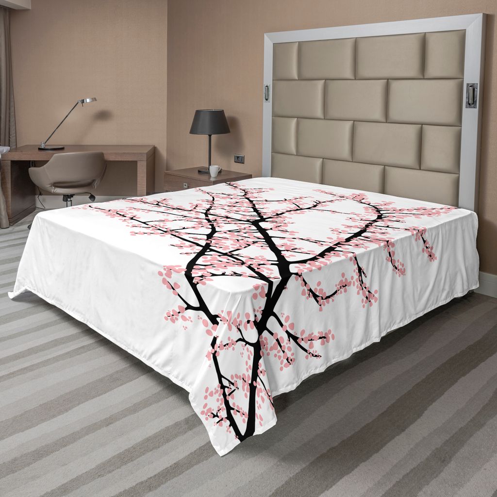 ABAKUHAUS Blumen Bettlaken, Kirschniederlassung Rosa Blüten Art Illustrations Asien Kultur Themanorientiert, weiches bequemes oberes Bettlaken fü...