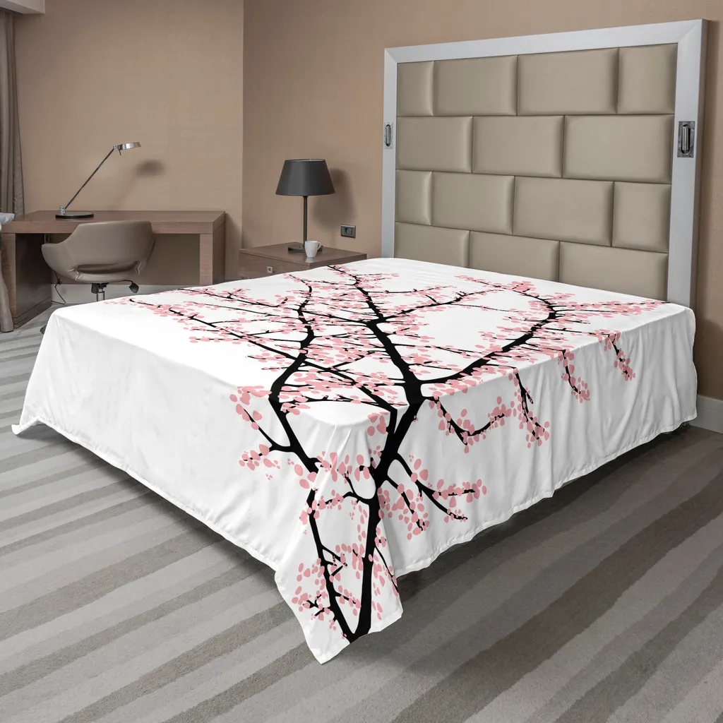 Drap de lit décoratif à fleurs asiatiques rose et noir en tissu doux