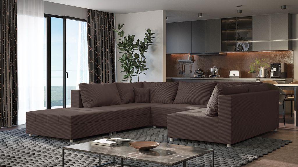 U-förmige Sofagarnitur mit Hocker AURORA 2 - braun