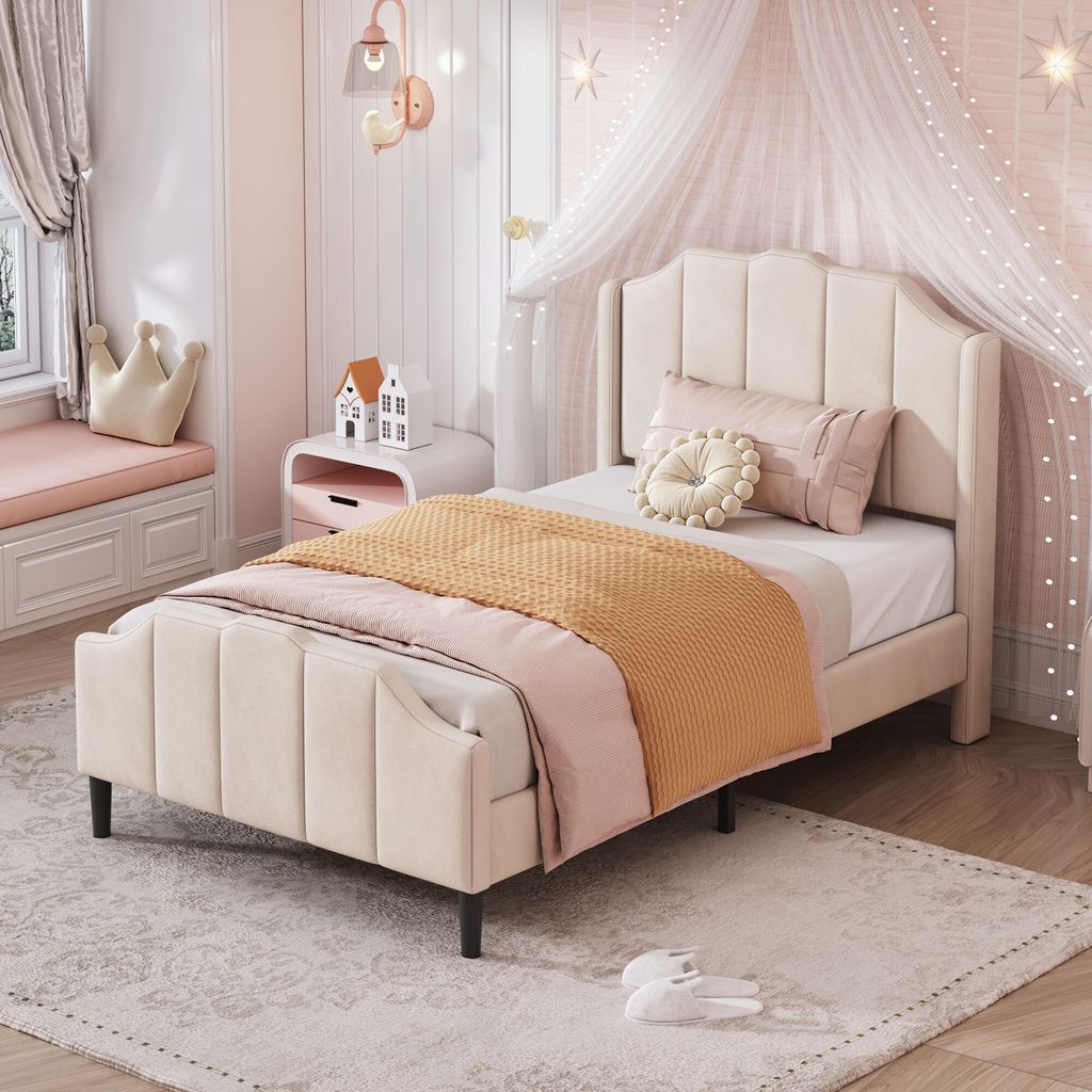 DAHUEN Kinderbett 90x200cm Mit LED-Beleuchtung - Gepolstertes Prinzessinnenbett In Rosa