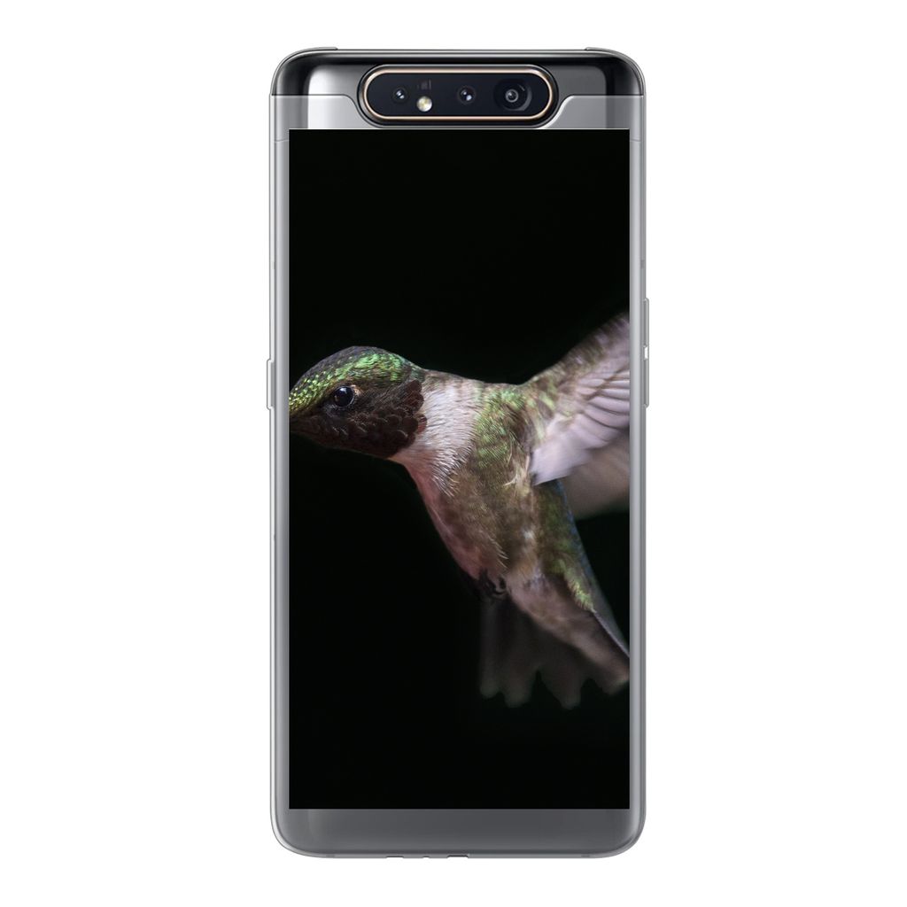 MuchoWow Handyhülle Schutzhülle Hülle für Samsung Galaxy A80 Rubinkehl-Kolibri auf schwarzem Hintergrund Silikon Softcase Handy Hülle