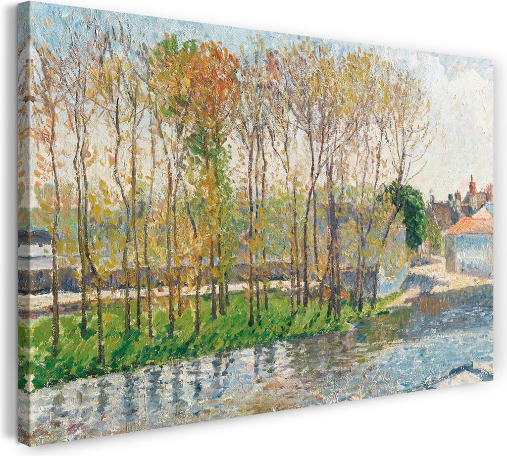 Leinwandbild (60x40cm): Camille Pissarro - BORDS DU LOING À MORET, echter Holz-Keilrahmen inkl. Aufhänger, handgefertigt in Deutschland