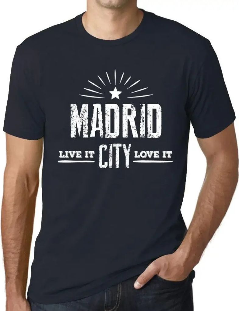 Herren Grafik T-Shirt Live It Love It Madrid Öko-Verantwortlich Vintage Jahrgang Kurzarm Lustige Druck Geburtstag Geschenk Mann