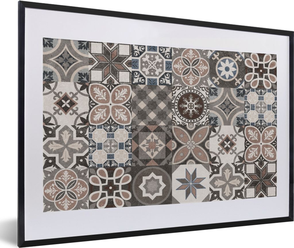 MuchoWow Gerahmtes Poster Blumen - Figuren - Braun - Design 60x40 cm - Poster mit Schwarzem Bilderrahmen Wandposter Rahmen Foto Bilder - Schlafzi...
