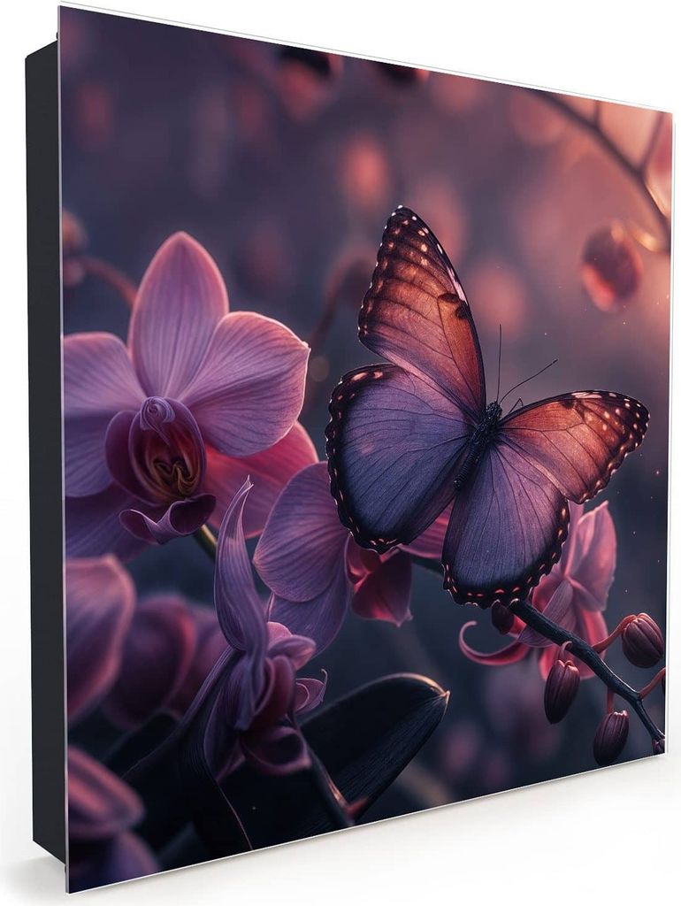 Nachbildung-Schlüsselkasten, Magnetpinnwand und Memoboard mit Glasfront Motiv Schmetterling Blüte