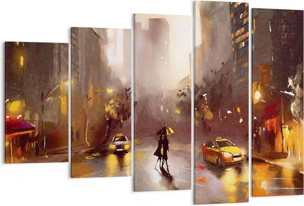Bild auf Leinwand - Leinwandbild - 5 Teile - Manhattan Paar Straße - 150x100cm - Wand Bild - Wanddeko - Wandbilder - Leinwanddruck - Bilder - Wand...