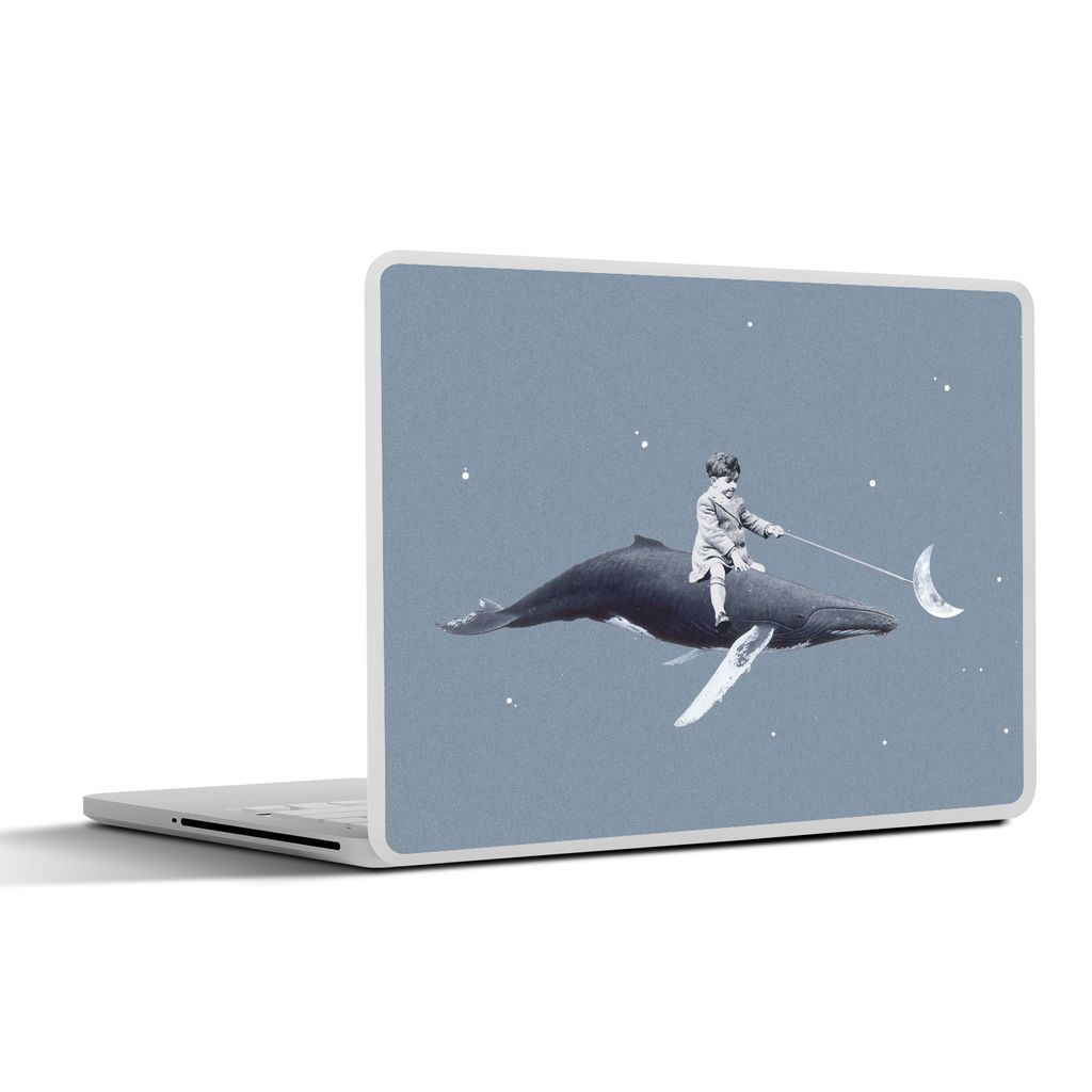 MuchoWow Laptop Aufkleber Sticker Cover Weltraum - Junge - Mond - Wal 31x22.5 cm - Laptop-Deko